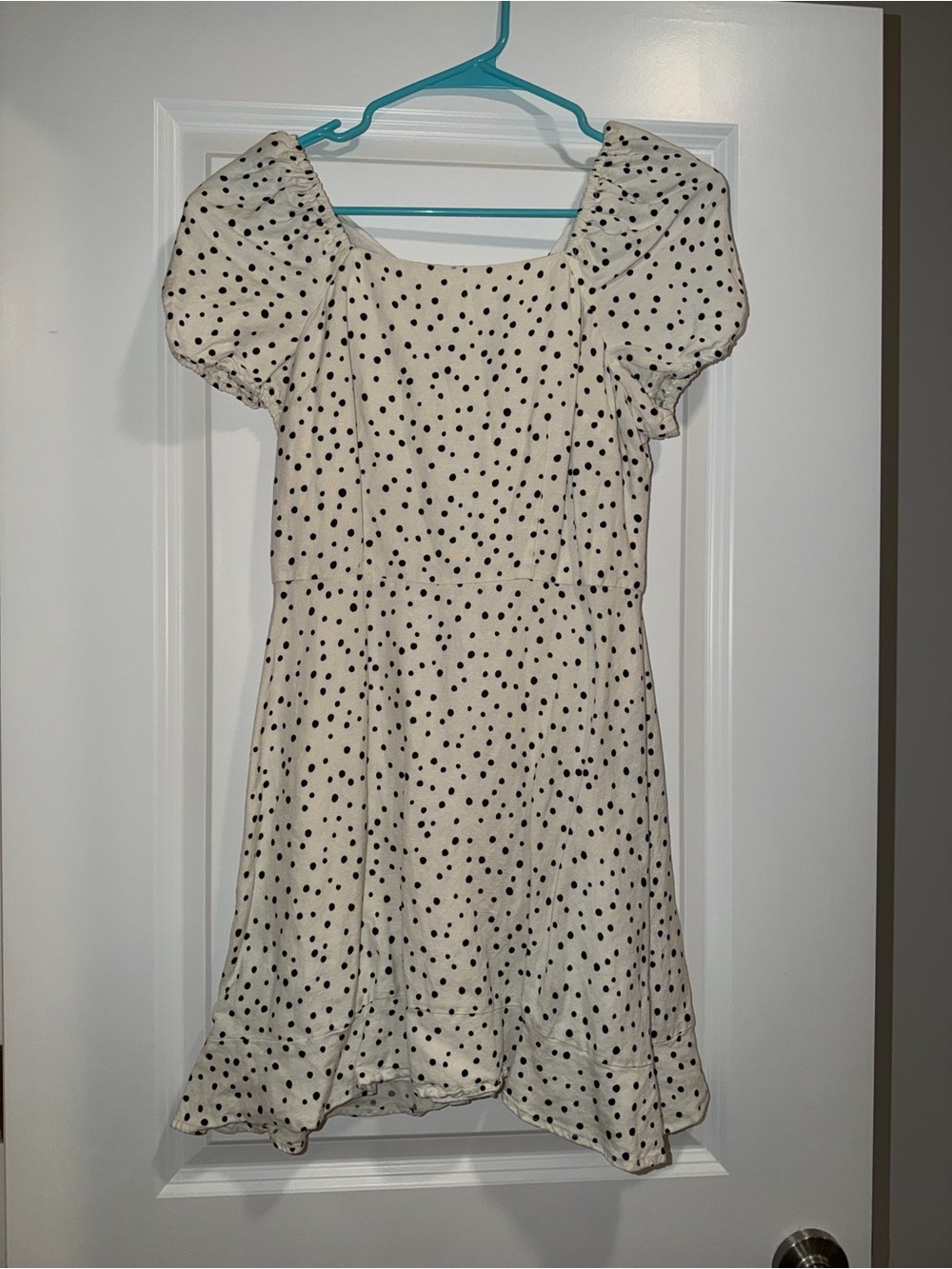 Polka Dot Puff-Sleeve Dress - Cream with Black Dots